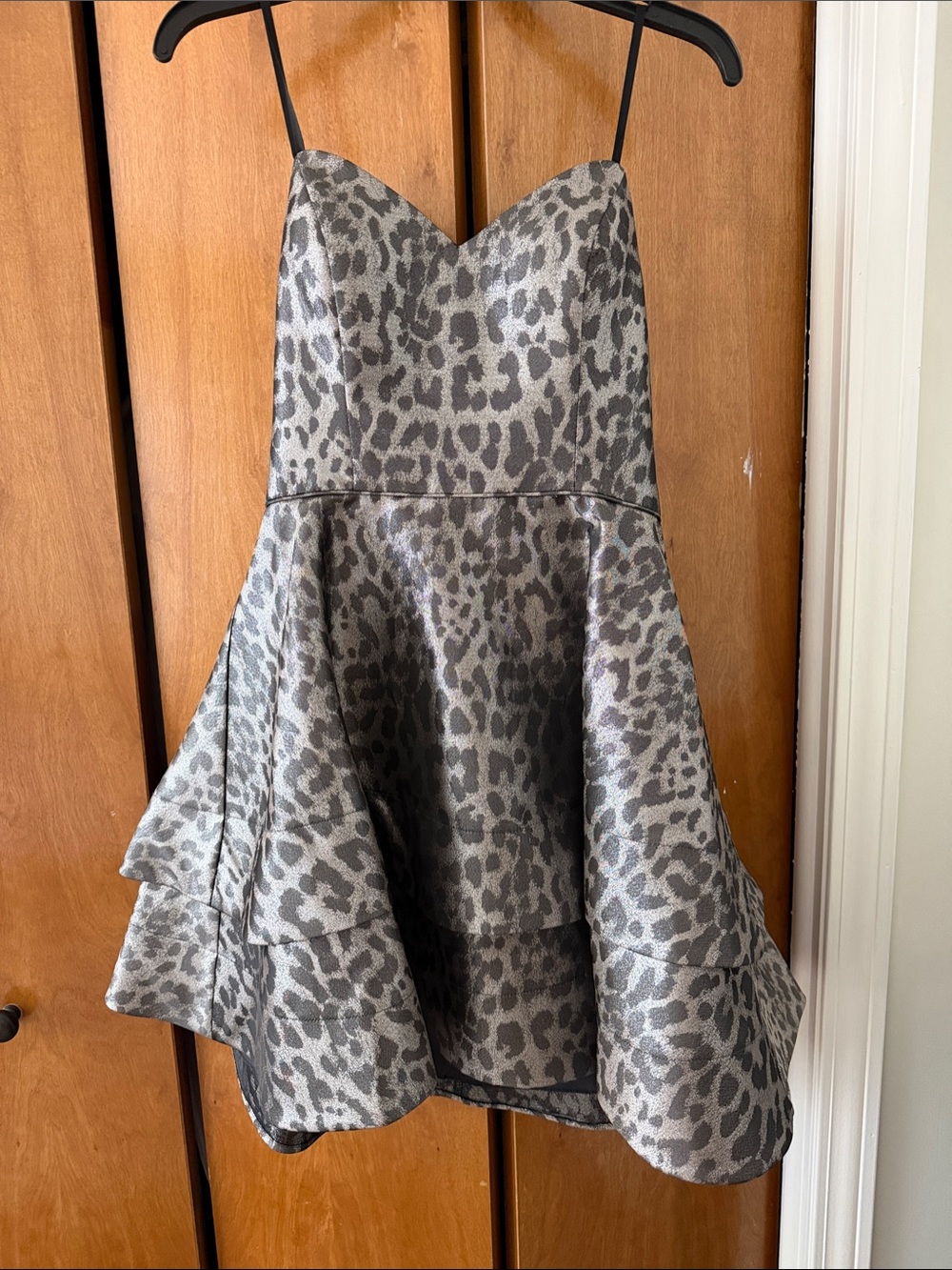 Blondie Nites Silver sparkle Leopard print Strapless Dress